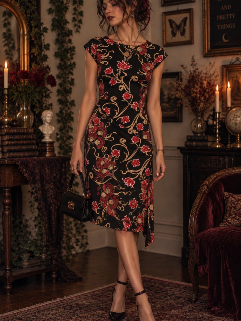Y2K Whimsigoth dress 90s Dark Floral